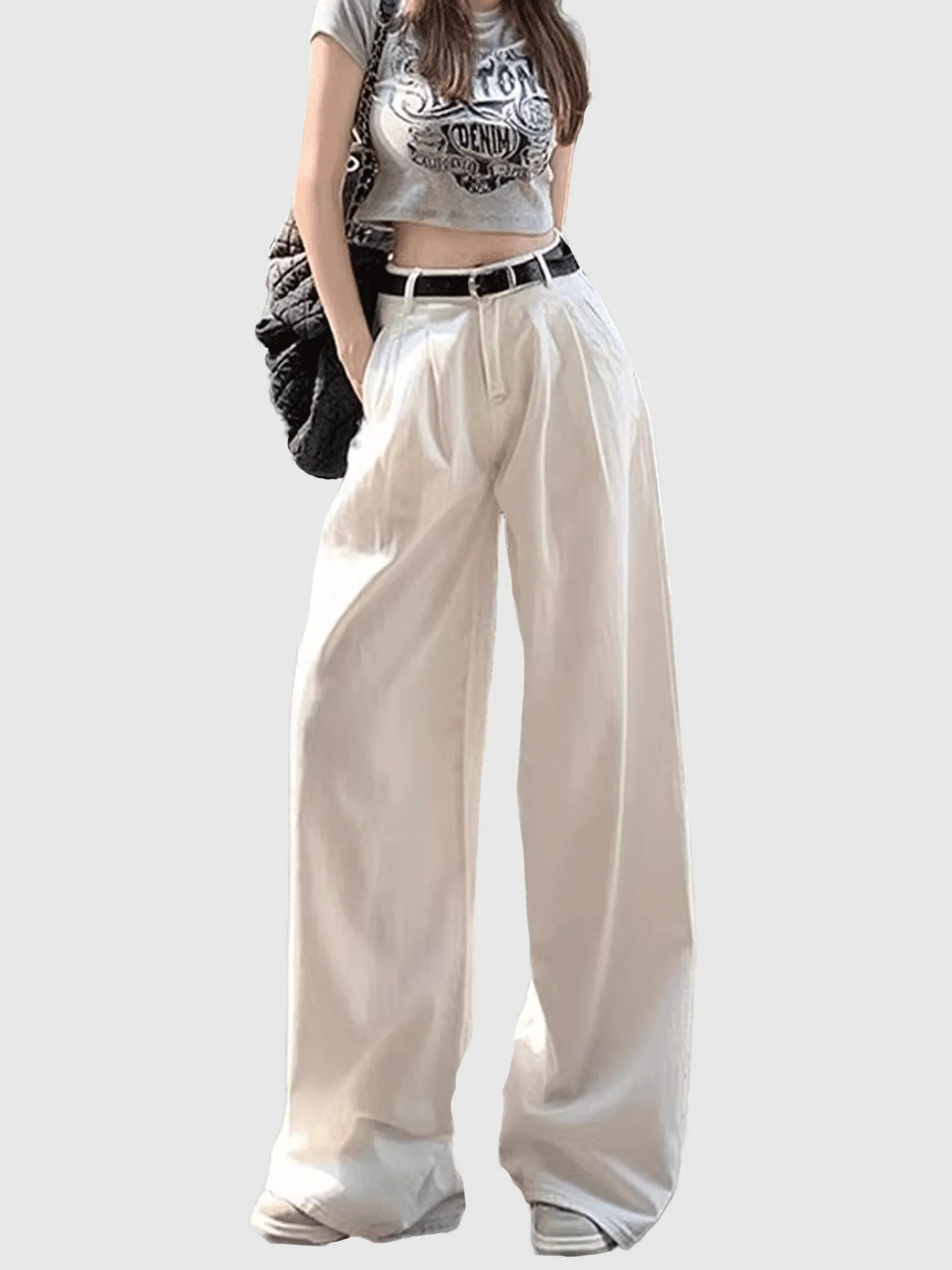 Cream Pleated Denim Pant