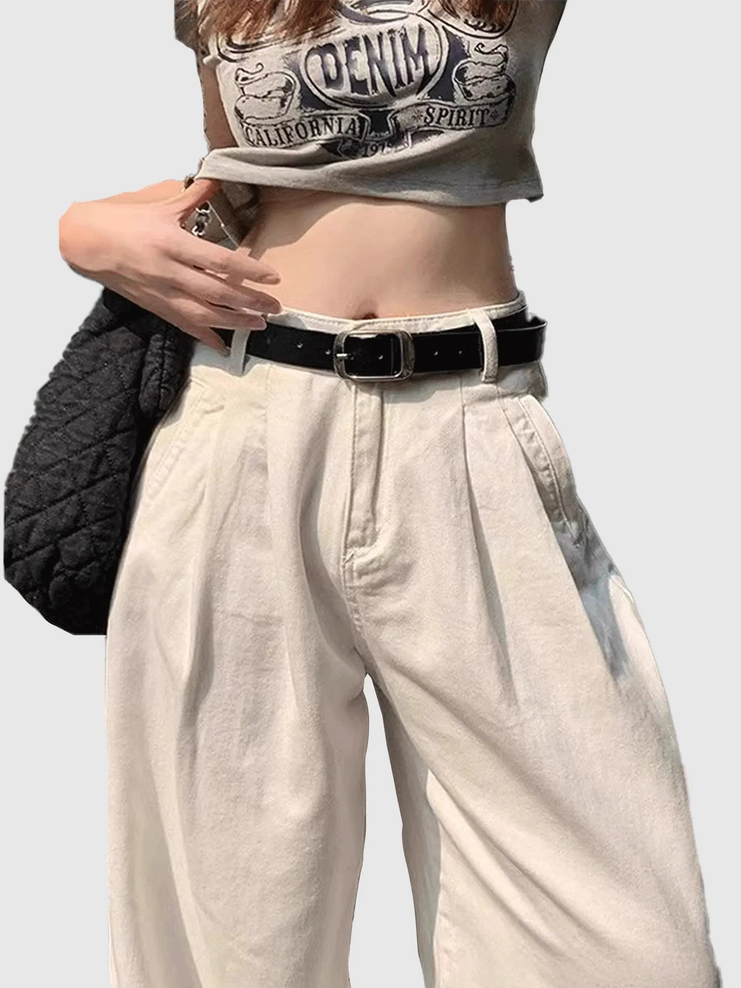 Cream Pleated Denim Pant