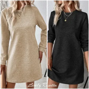 Cream Round Neck Textured Mini Dress