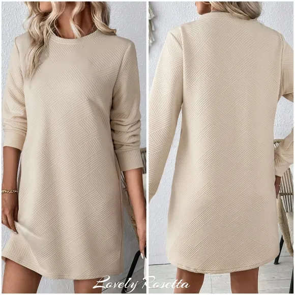 Cream Round Neck Textured Mini Dress