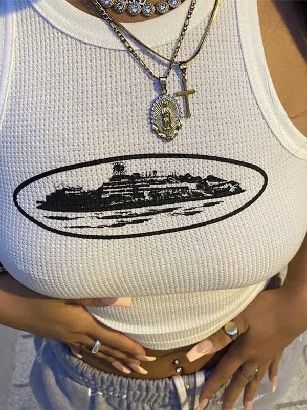 Crop Tank Top mit Landmark Logo in weiß oder schwarz