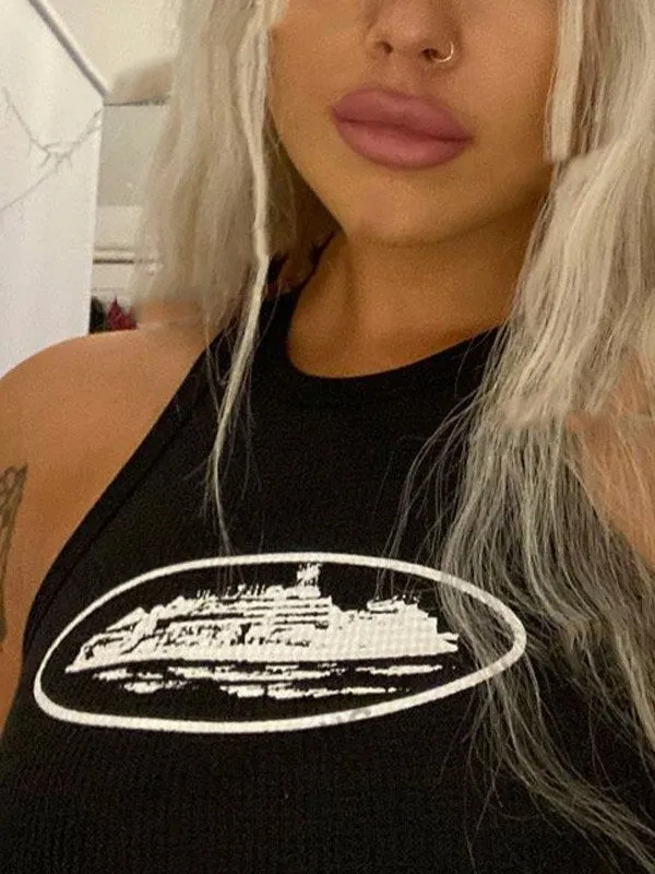Crop Tank Top mit Landmark Logo in weiß oder schwarz