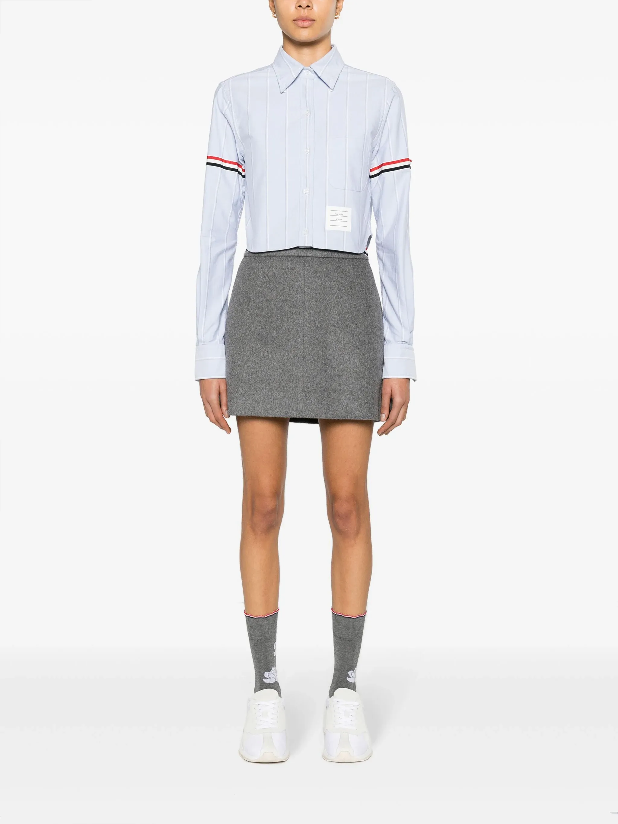 Cropped Button Down Point Collar Top