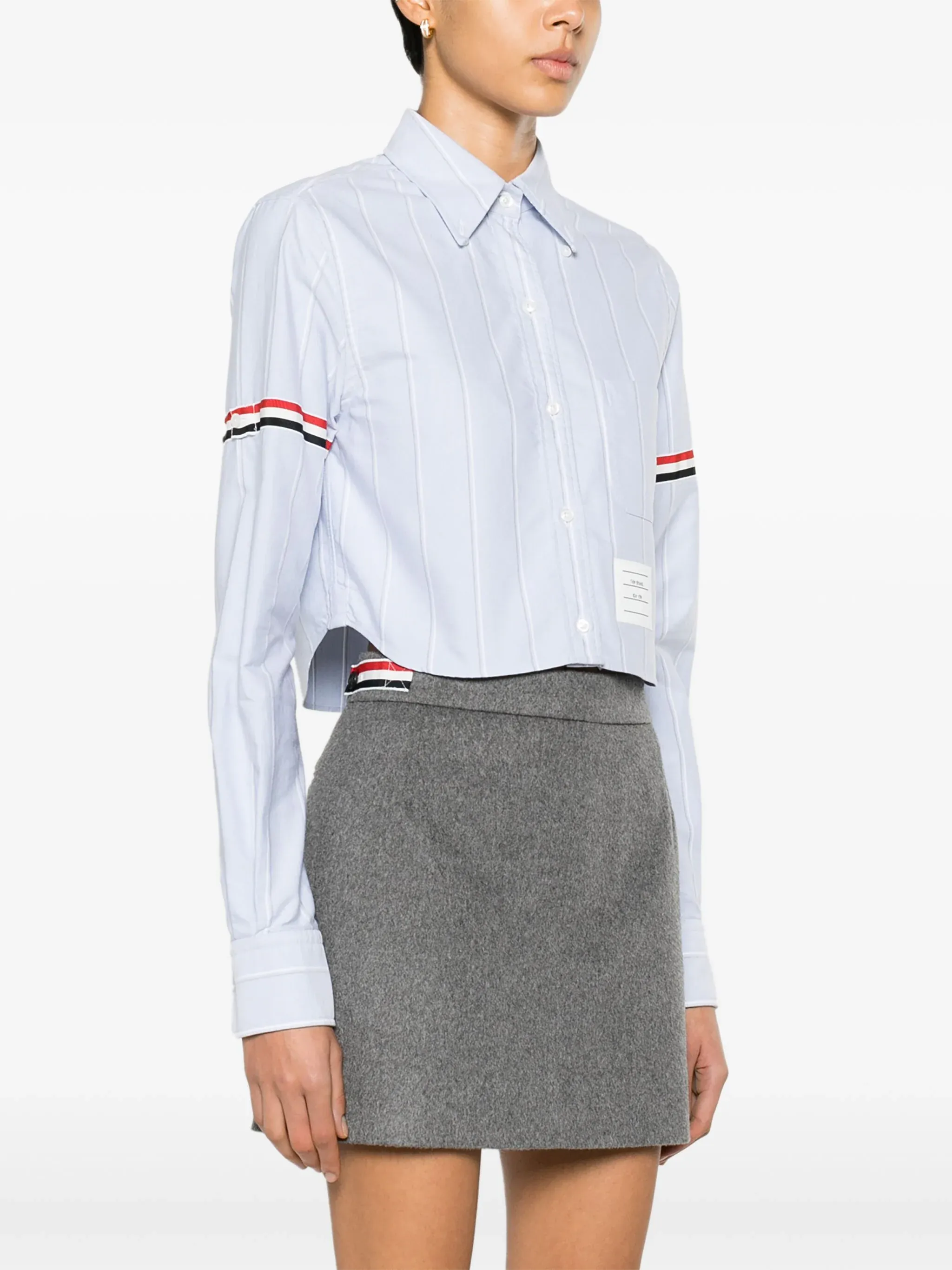 Cropped Button Down Point Collar Top