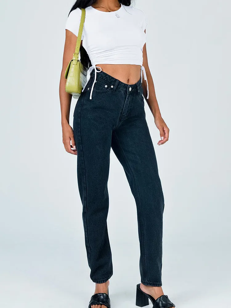Cropped Navel Drawstring Top