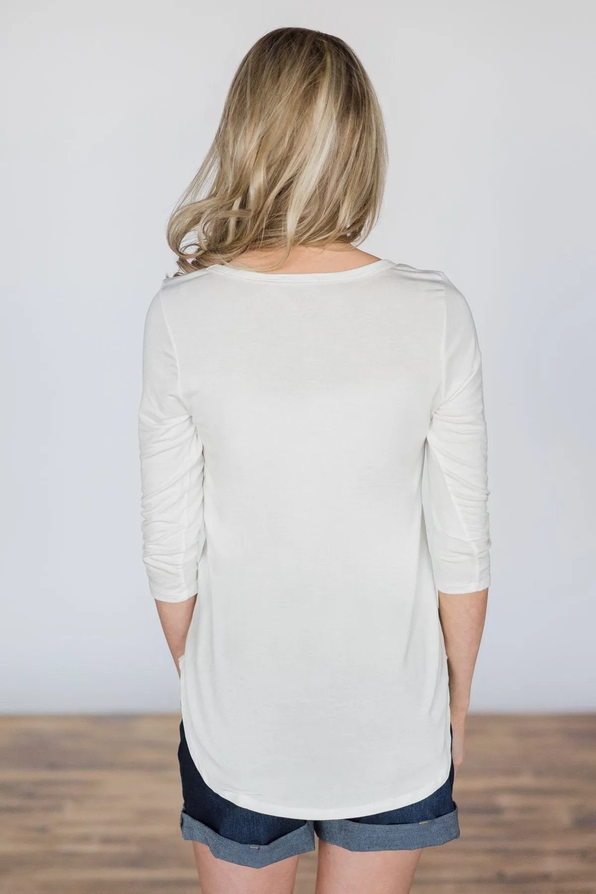Cross It Off 3/4 Sleeve Top- Ivory