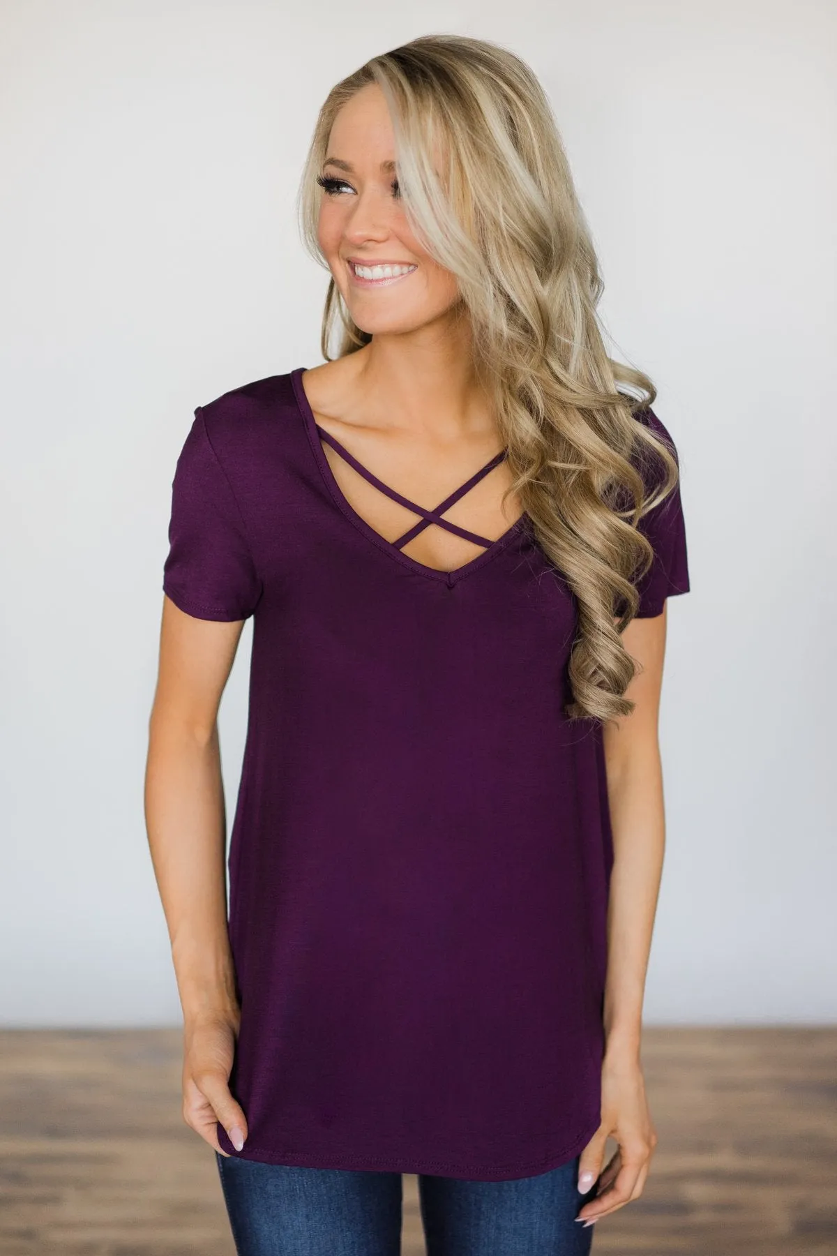 Cross the Line Top- Eggplant