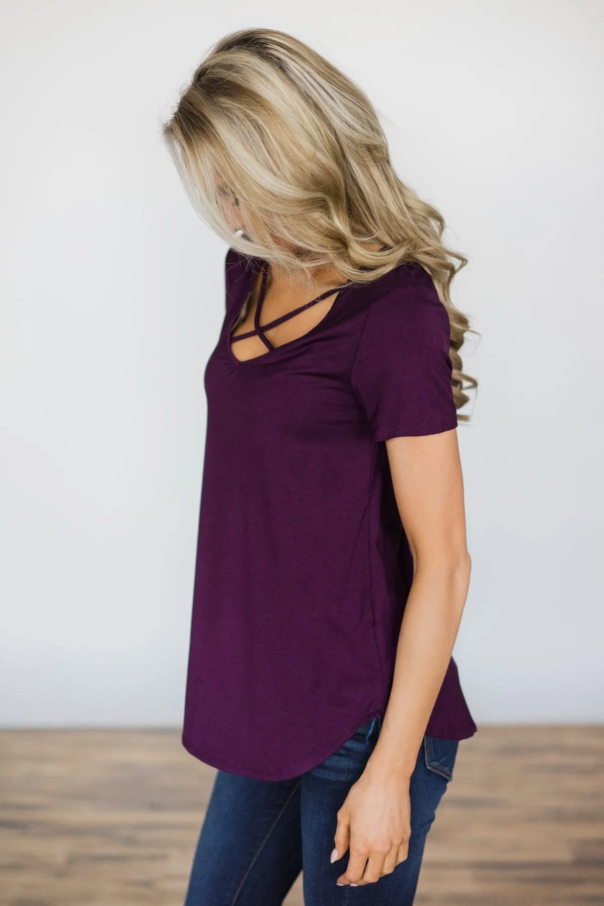 Cross the Line Top- Eggplant