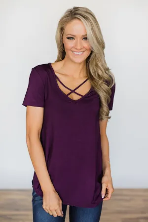Cross the Line Top- Eggplant