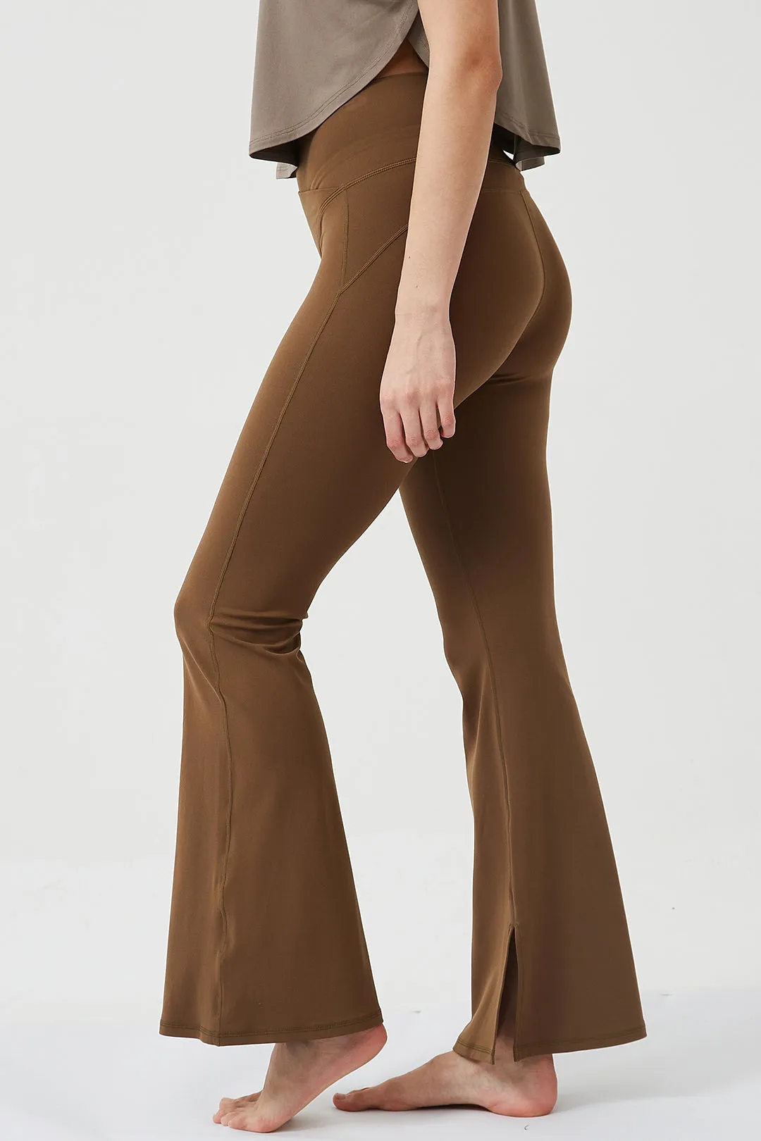 Crossover High Waisted Flare Leggings with Pocket