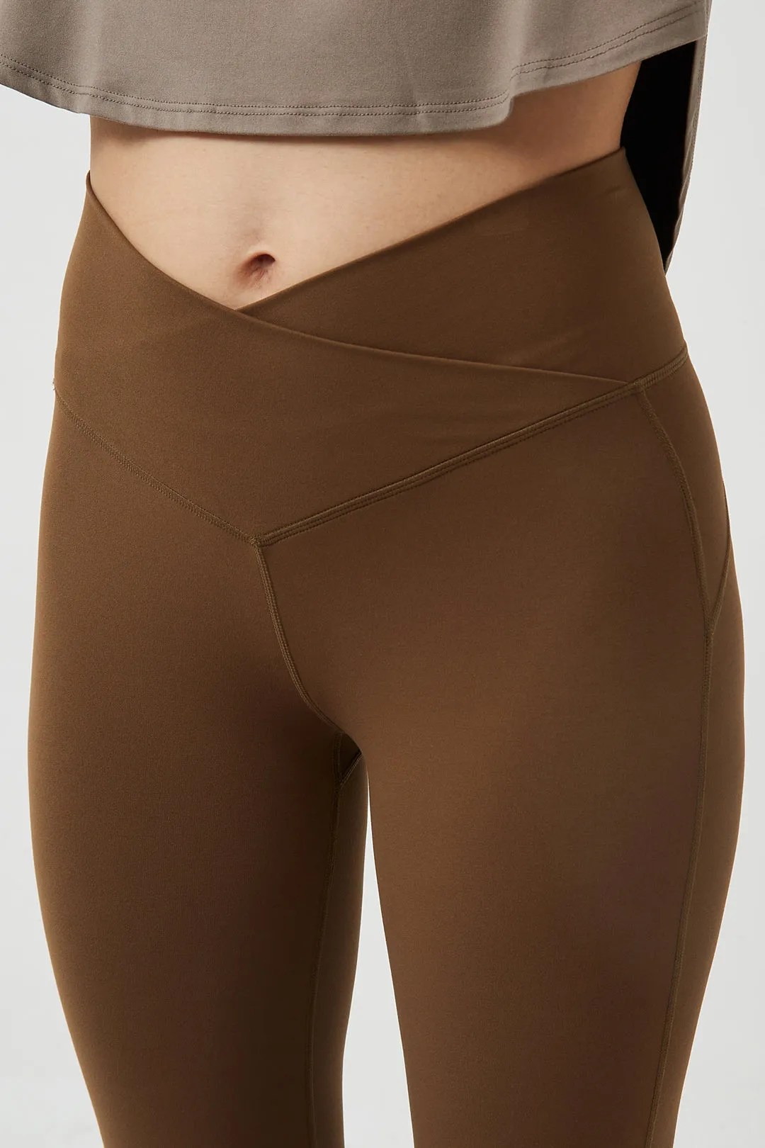 Crossover High Waisted Flare Leggings with Pocket