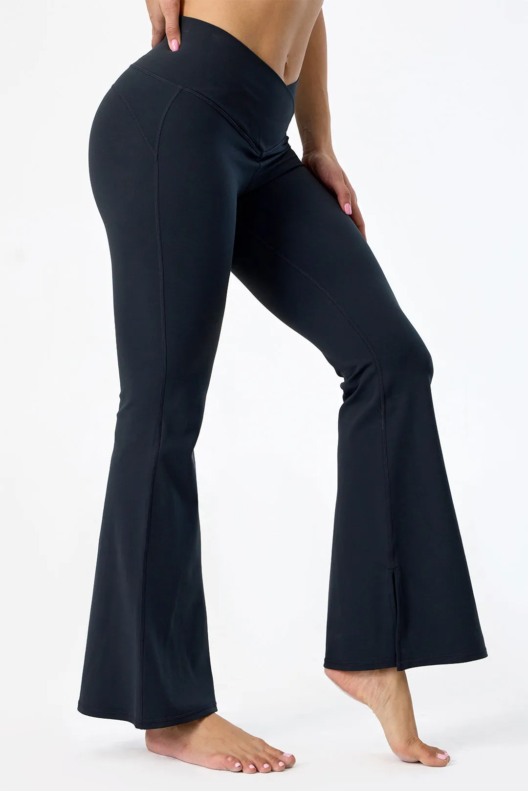 Crossover High Waisted Flare Leggings with Pocket