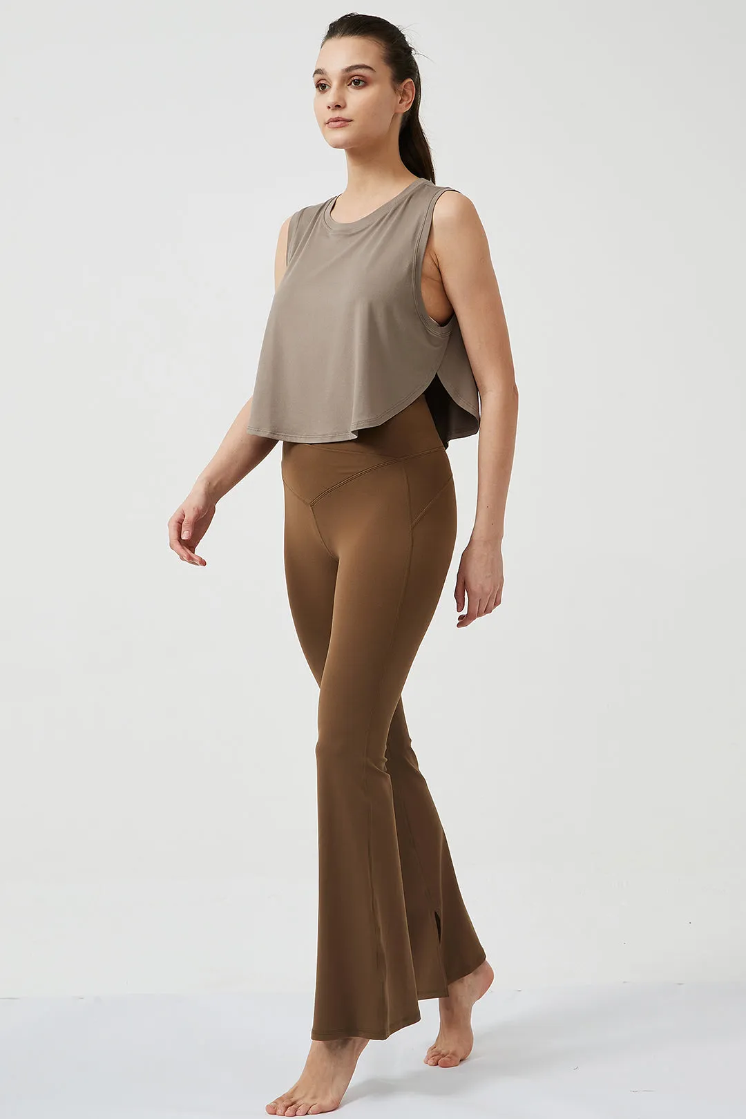 Crossover High Waisted Flare Leggings with Pocket