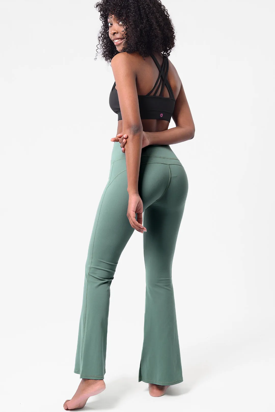 Crossover High Waisted Flare Leggings with Pocket