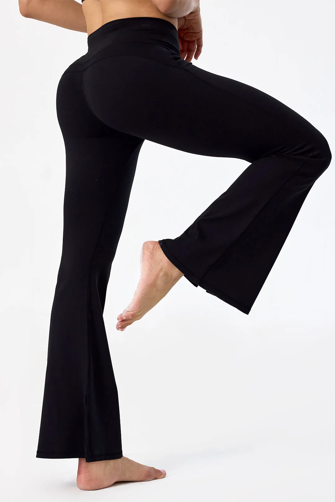 Crossover High Waisted Flare Leggings with Pocket