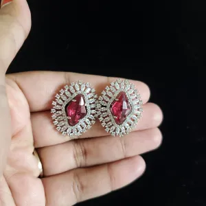 Cubic Zirconia Classic Tops With Rhodium Plating Ruby