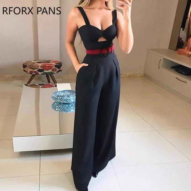 Cut Out Twist Front Wide Leg Jumpsuit Office Lady Casual Look for Women