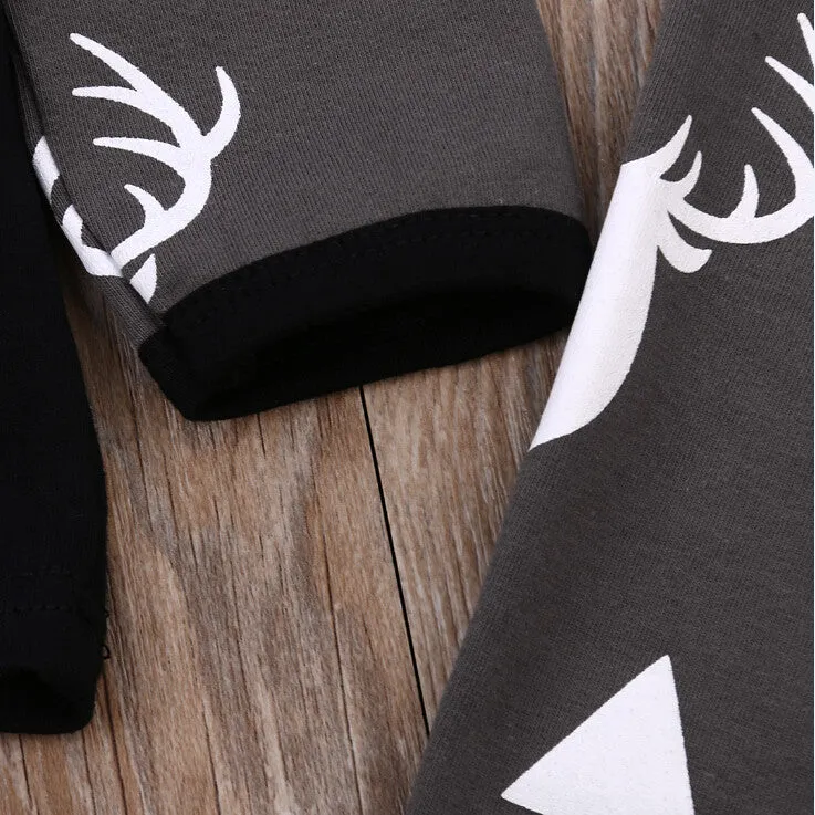 Cute Newborn Baby Girl Boy Clothes Deer Tops T-shirt Long Sleeve   Pants Casual Hat Cap 3pcs Outfits Set