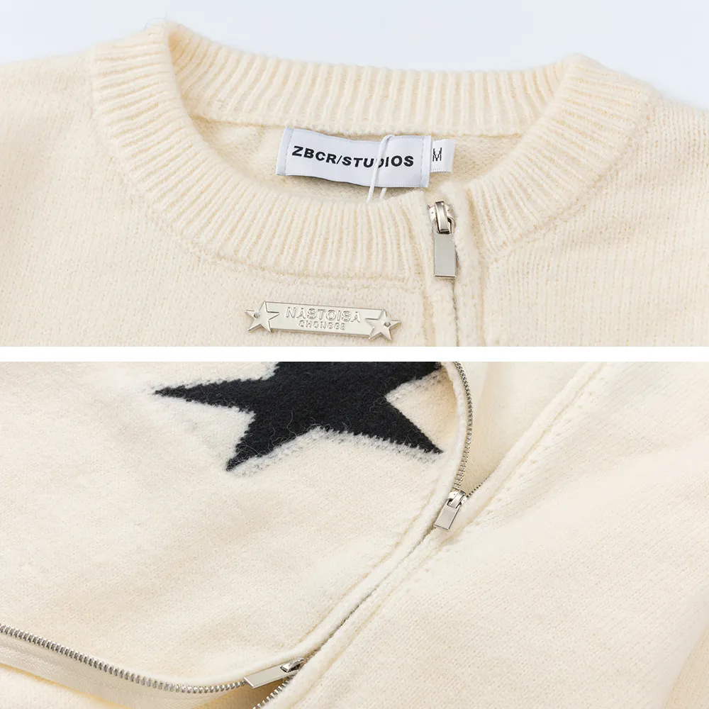 Cyber Envoy | Solid Color Star Zipper  Pullover Sweater