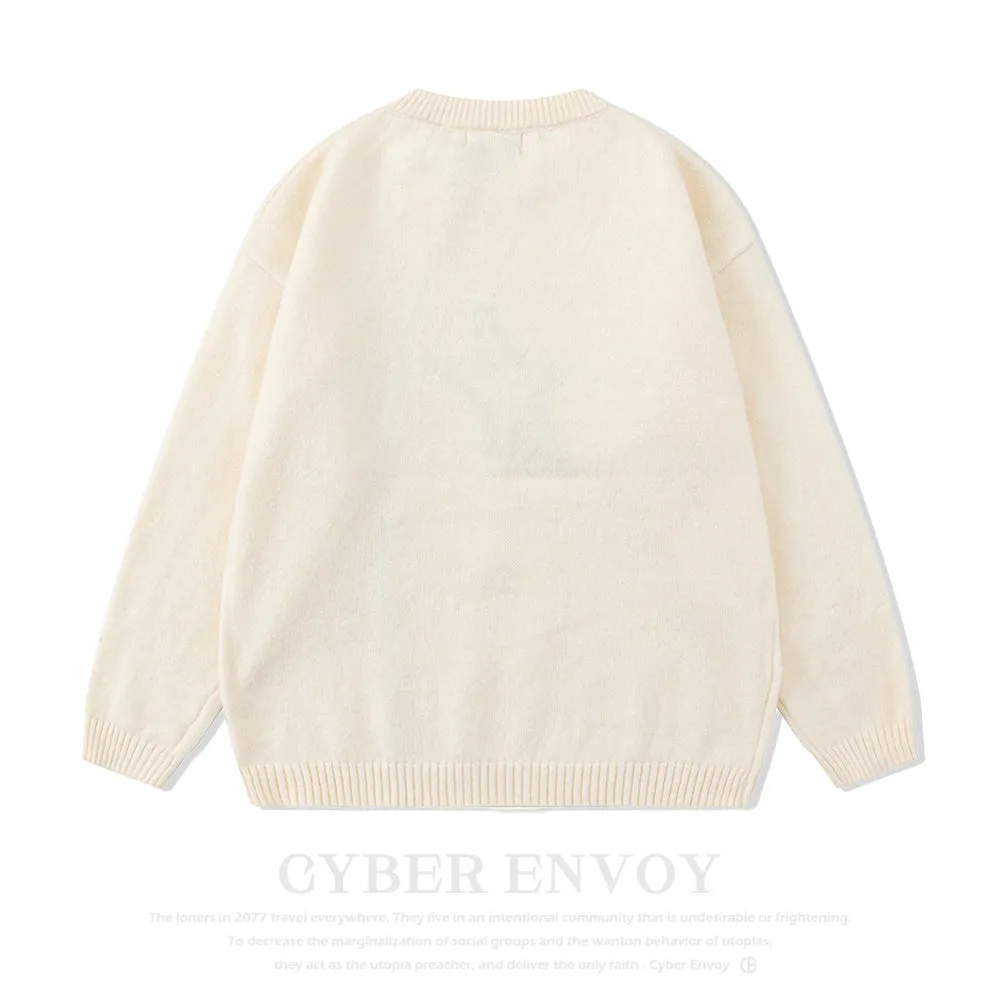 Cyber Envoy | Solid Color Star Zipper  Pullover Sweater