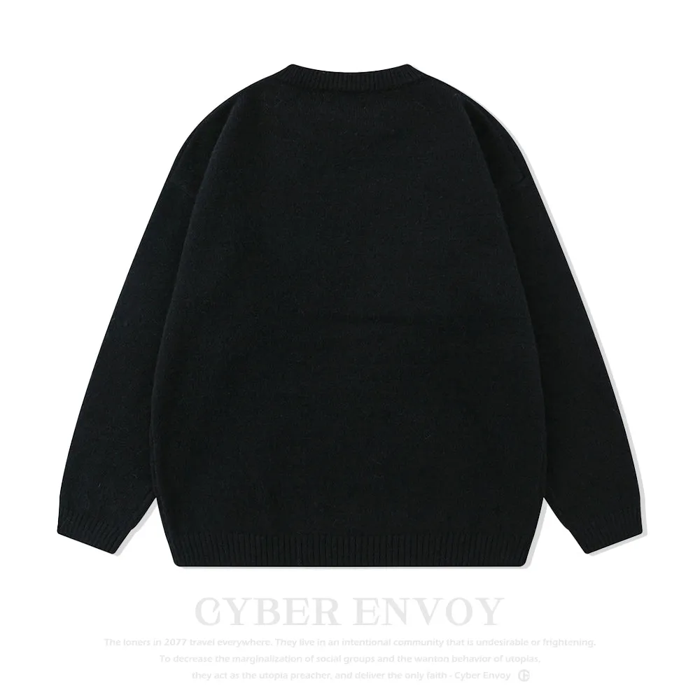 Cyber Envoy | Solid Color Star Zipper  Pullover Sweater