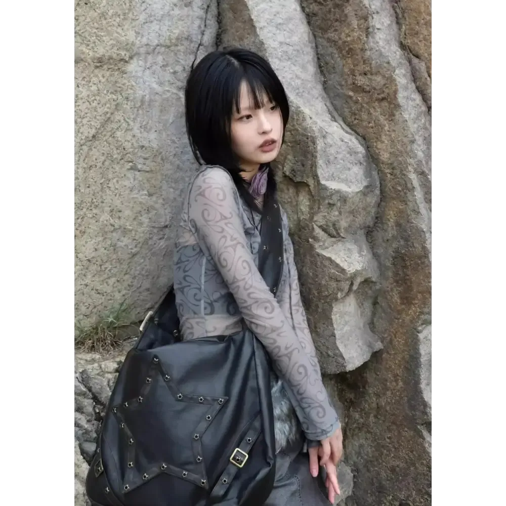 Cyberpunk Sheer Top for an Edgy Y2K Style Fashion Statement