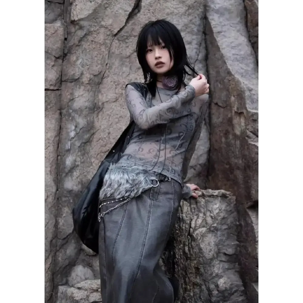 Cyberpunk Sheer Top for an Edgy Y2K Style Fashion Statement
