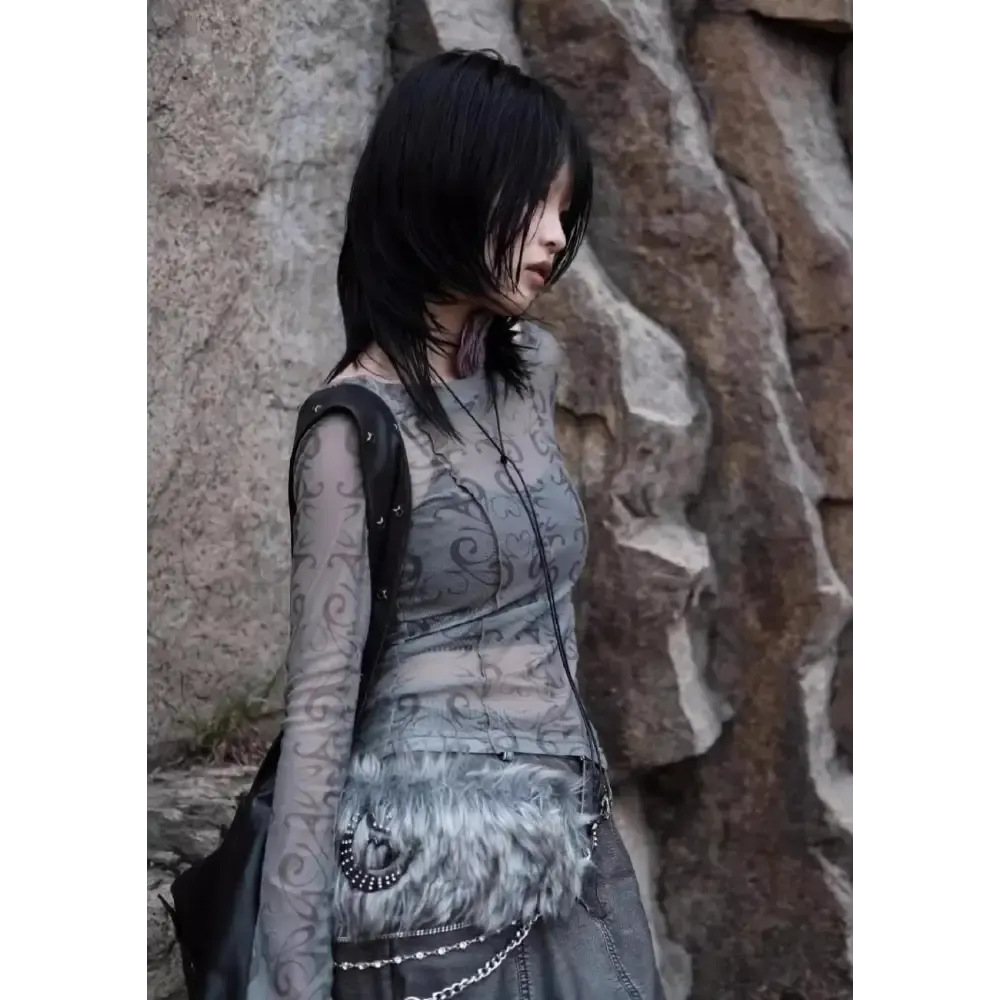 Cyberpunk Sheer Top for an Edgy Y2K Style Fashion Statement