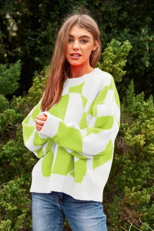 Davi & Dani Multi Geo Checker Pullover Knit Sweater Top