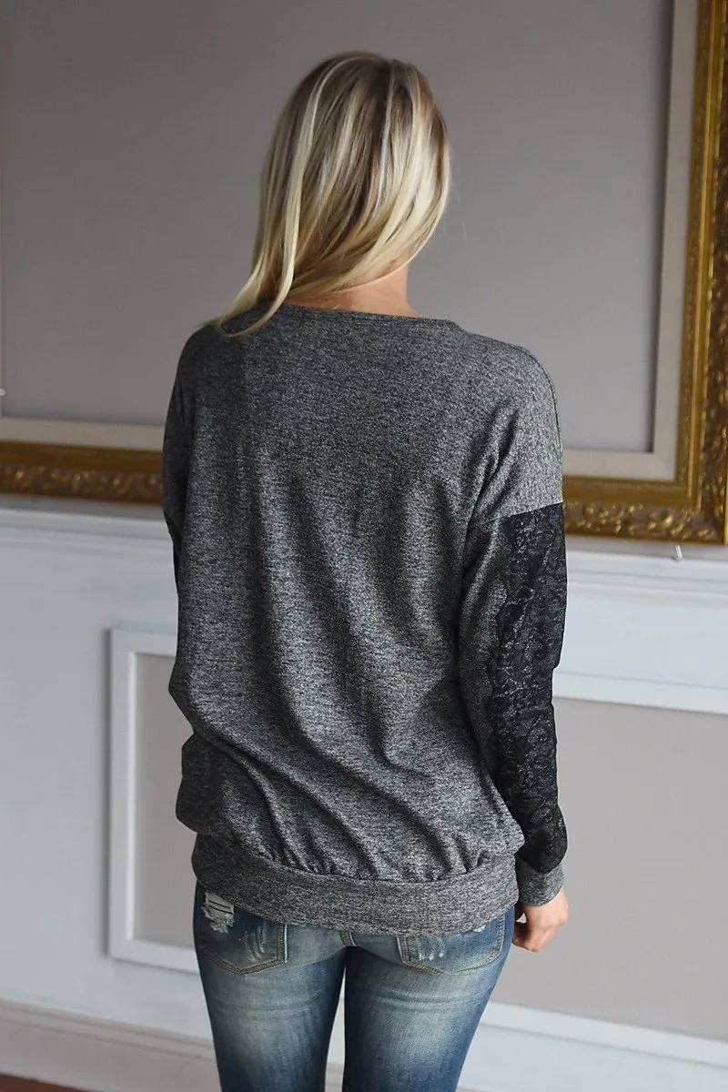 Decked in Lace Top ~ Charcoal