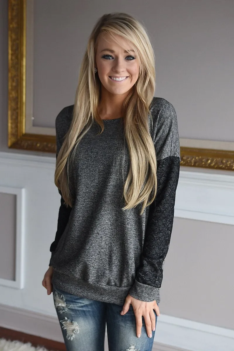 Decked in Lace Top ~ Charcoal