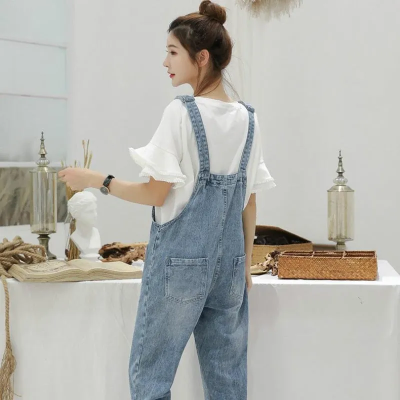 Denim Jumpsuits Women Spring Basic Washed Blue Overalls Outwear Office Lady Womens Elegant Long Trouser Rompers