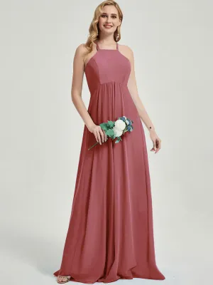 Desert Rose Halter Neck Empire Pleated Backless Chiffon Bridesmaid Dress