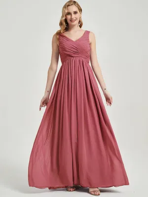Desert Rose V-Neck Sleeveless Empire Maxi Chiffon Bridesmaid Dress