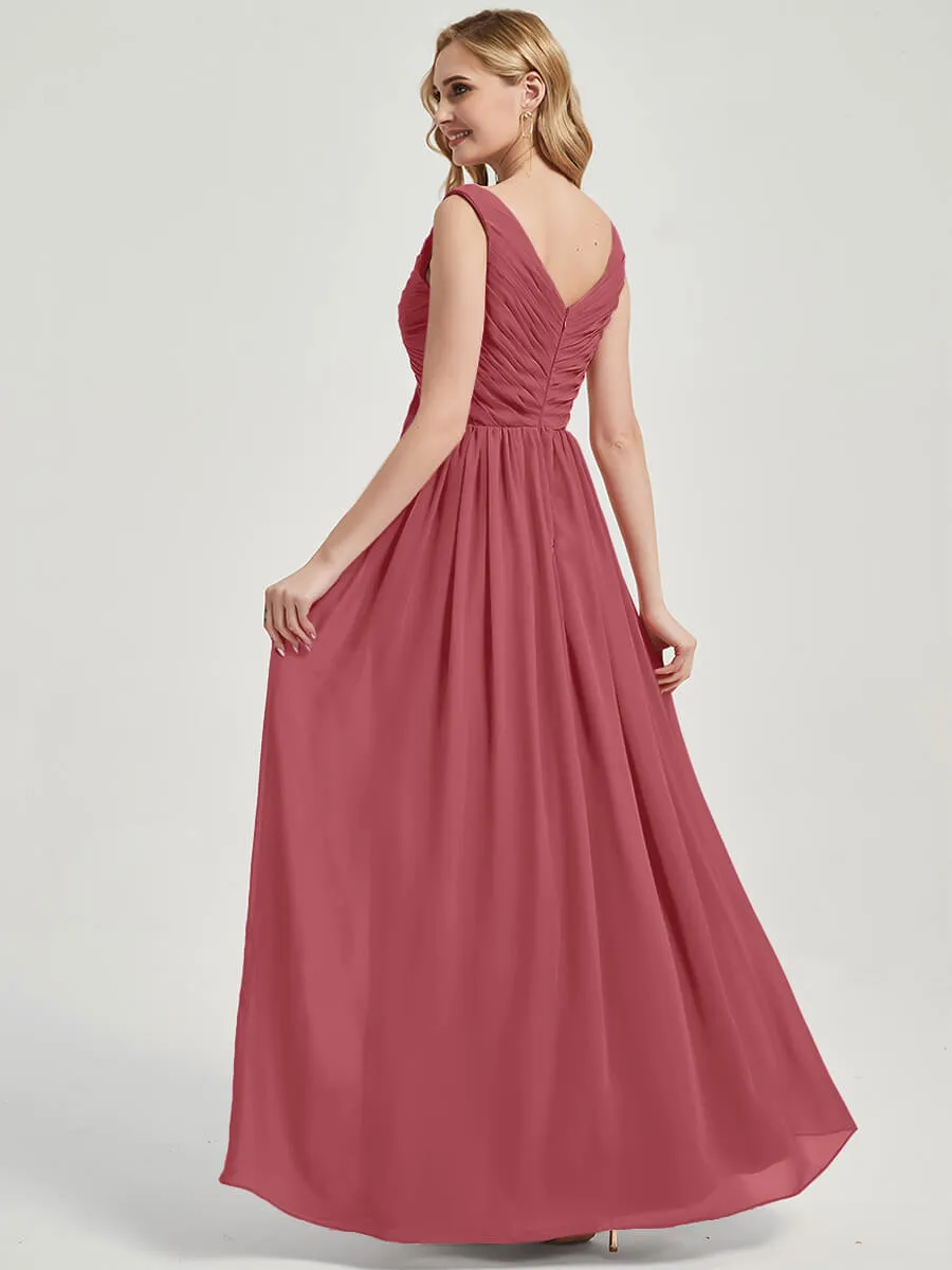 Desert Rose V-Neck Sleeveless Empire Maxi Chiffon Bridesmaid Dress