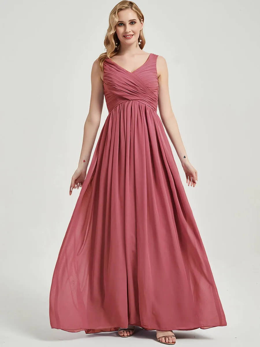 Desert Rose V-Neck Sleeveless Empire Maxi Chiffon Bridesmaid Dress