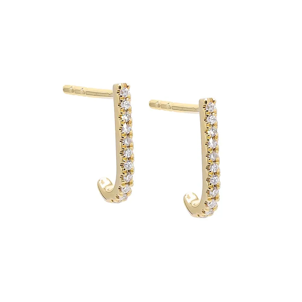Diamond Pave Curved Bar Stud Earring 14K