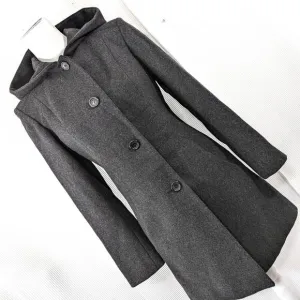 DKNY! BLACK FINE WOOL, REMOVABLE HOOD, BABYDOLL JACKET, COAT! SZ XS