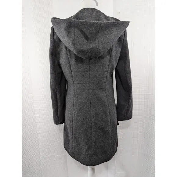 DKNY! BLACK FINE WOOL, REMOVABLE HOOD, BABYDOLL JACKET, COAT! SZ XS
