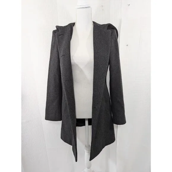DKNY! BLACK FINE WOOL, REMOVABLE HOOD, BABYDOLL JACKET, COAT! SZ XS