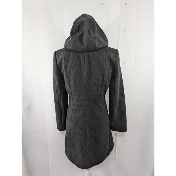 DKNY! BLACK FINE WOOL, REMOVABLE HOOD, BABYDOLL JACKET, COAT! SZ XS