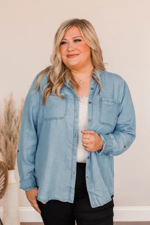 Don't Lose Focus Chambray Top- Light Wash