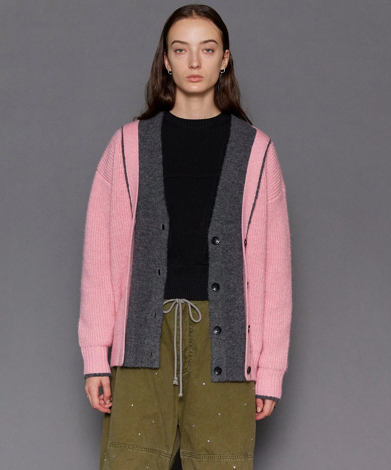 Double Color Layered Knit Cardigan