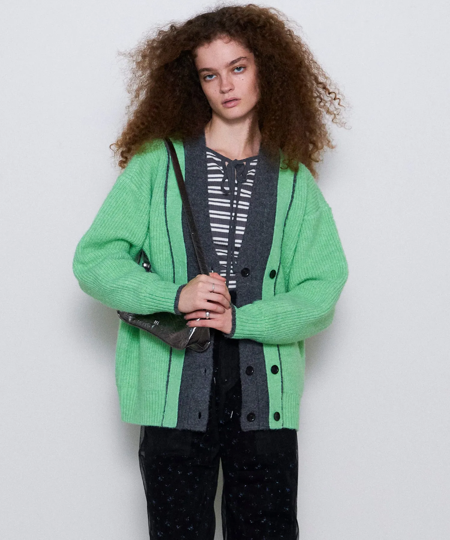 Double Color Layered Knit Cardigan