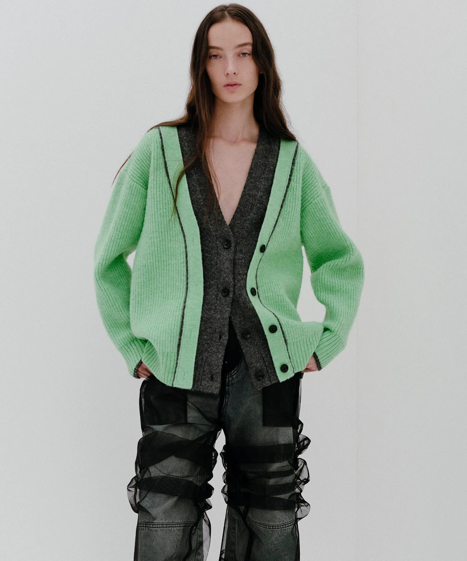 Double Color Layered Knit Cardigan