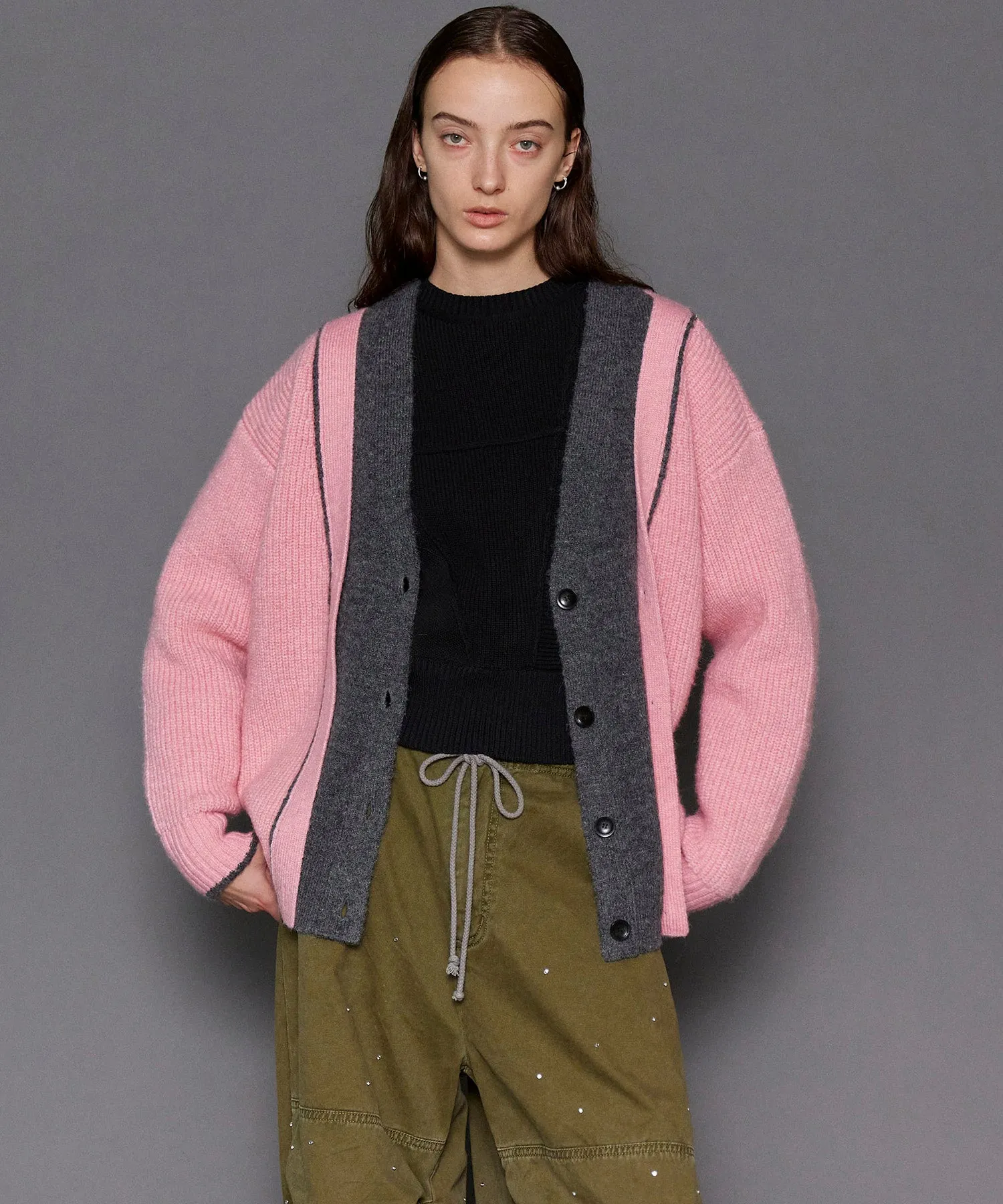 Double Color Layered Knit Cardigan