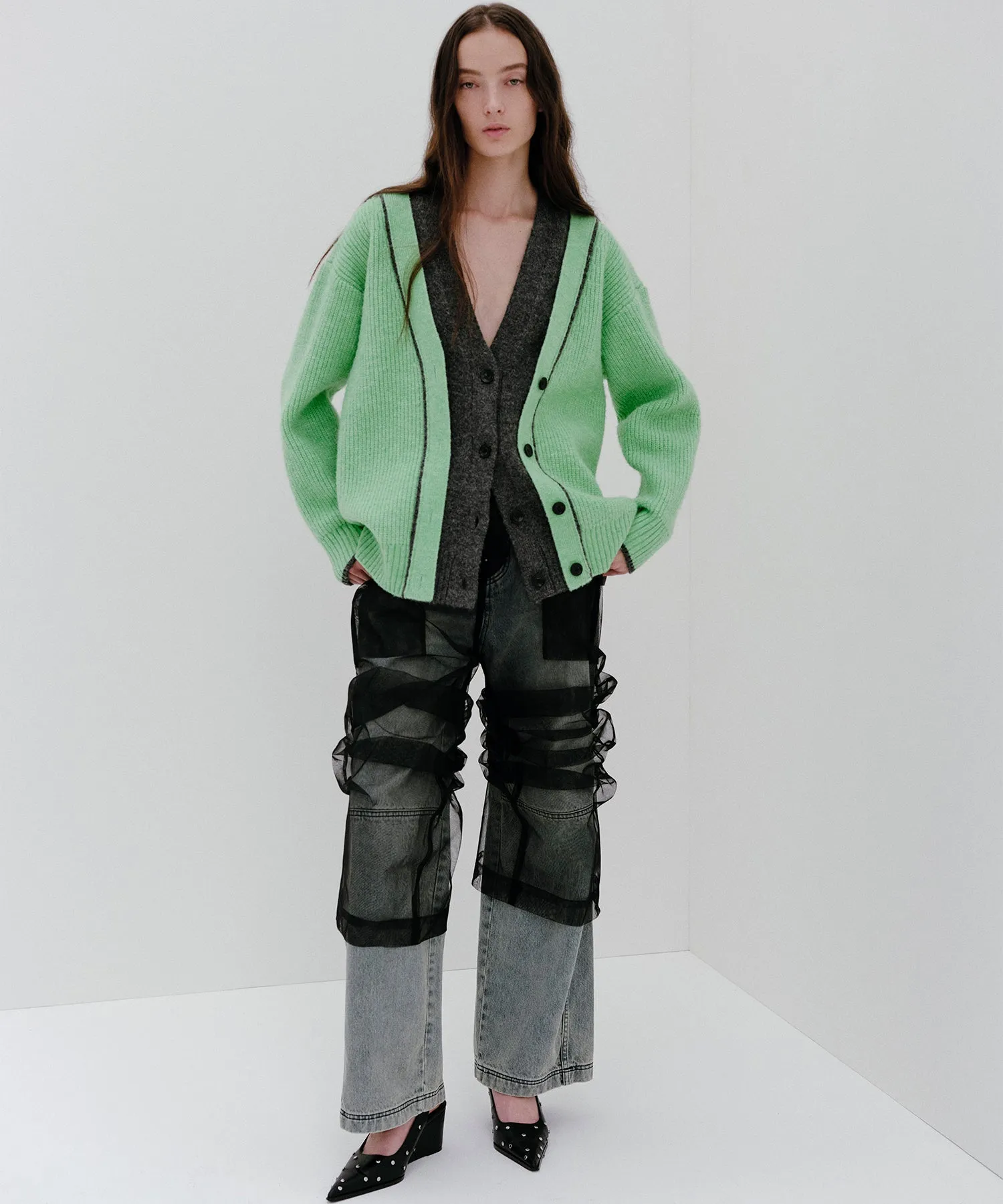 Double Color Layered Knit Cardigan