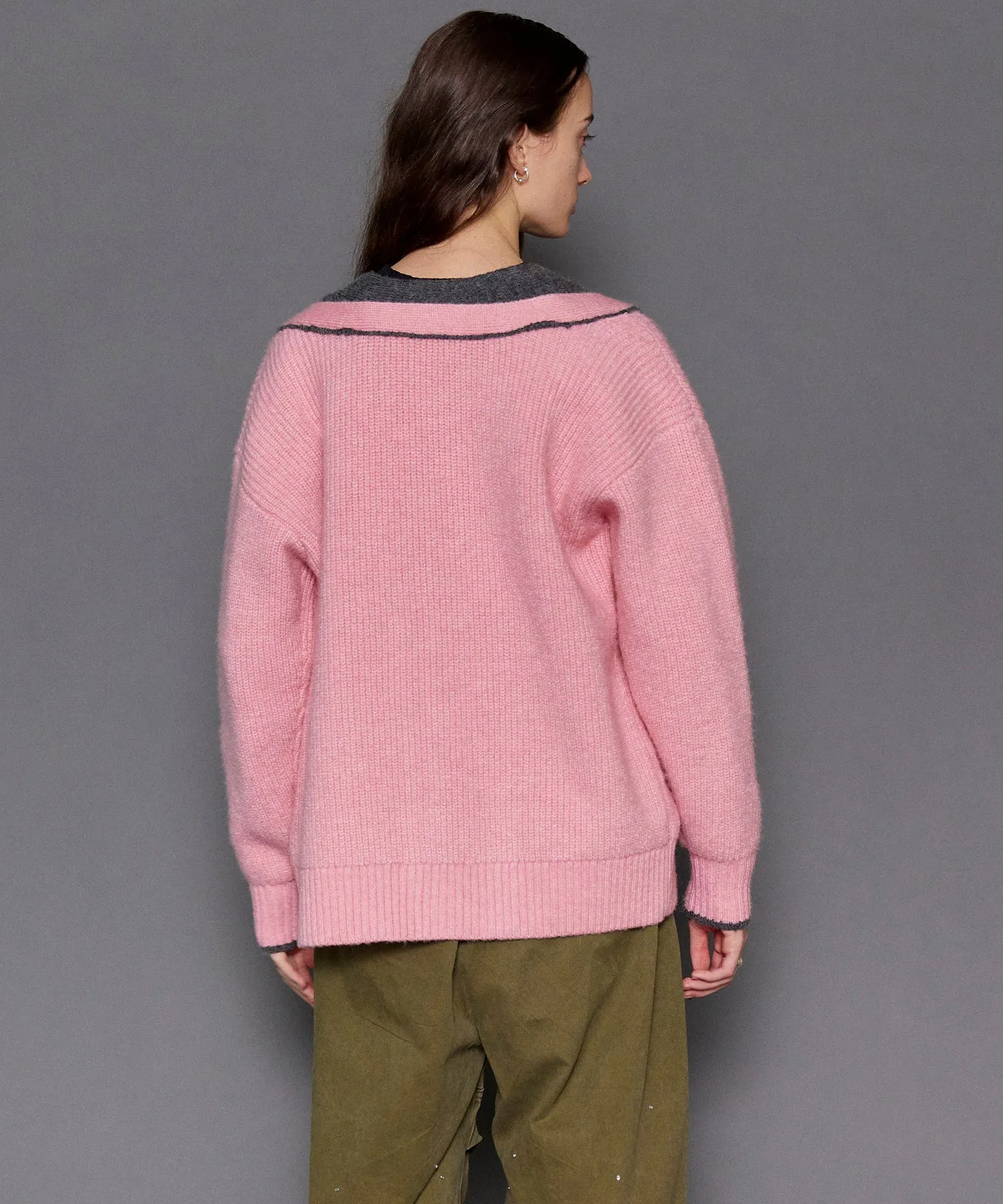 Double Color Layered Knit Cardigan