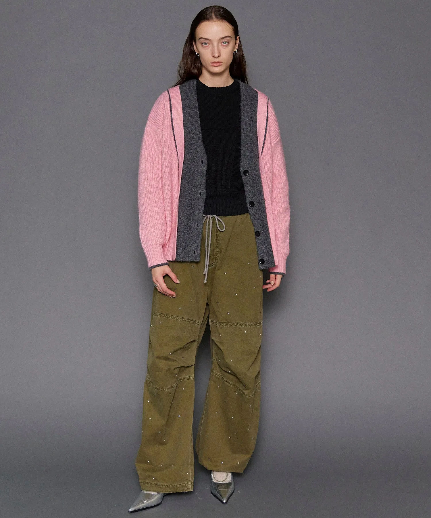 Double Color Layered Knit Cardigan