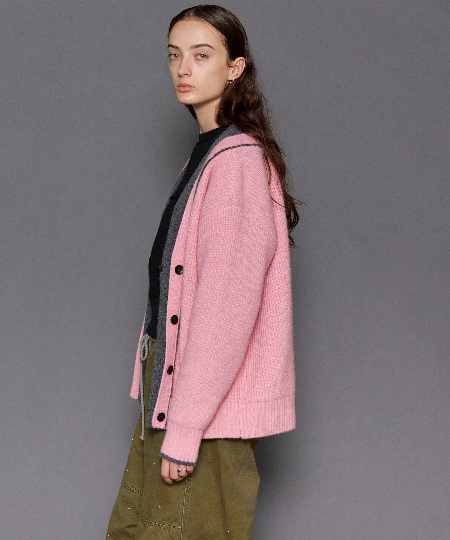 Double Color Layered Knit Cardigan